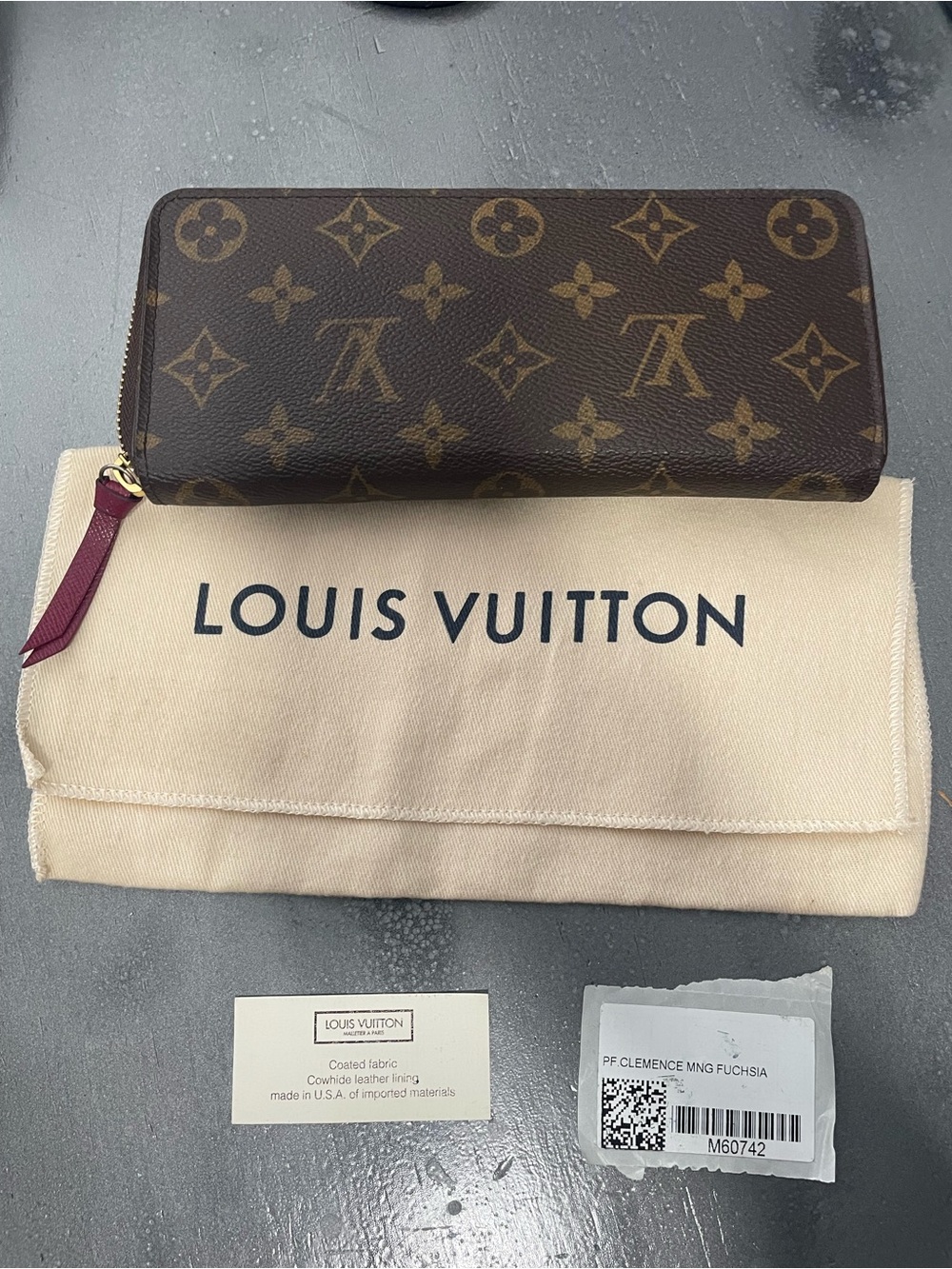 Louis Vuitton Monogram Canvas Zip Wallet - Brown with Fuchsia Pull